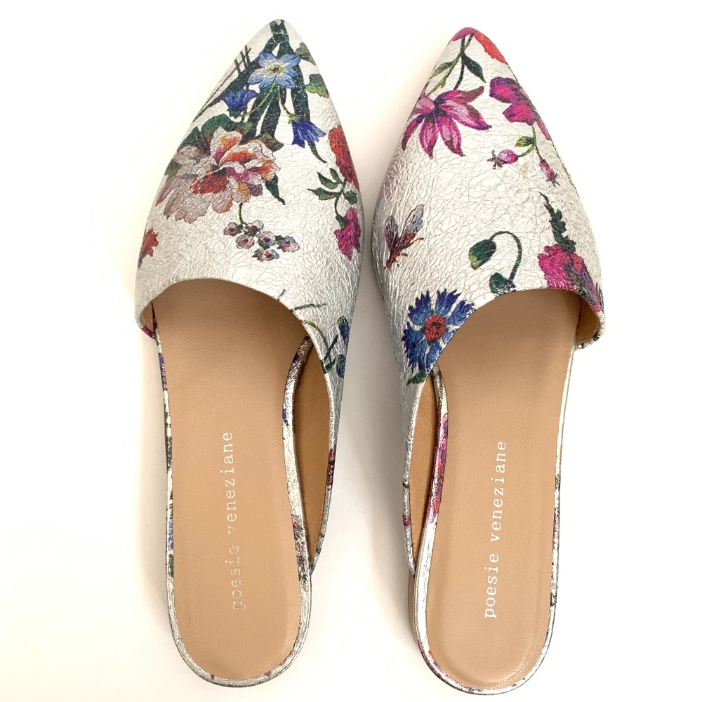 Poesie Veneziane Floral Metallic Pointed Toe Mule